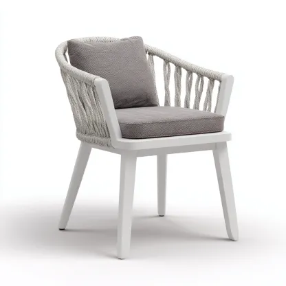 Chaise de jardin - aluminium-tissu-corde - 61x58x87 cm - blanc-gris - style contemporain-Luxeare