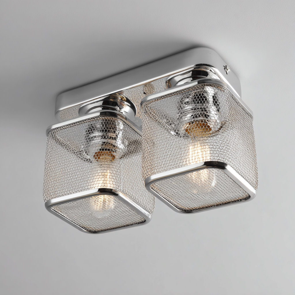 Plafonnier-Métal-Verre-24x14x15 cm-Chrome-Transparent-Style Moderne-Luxeare