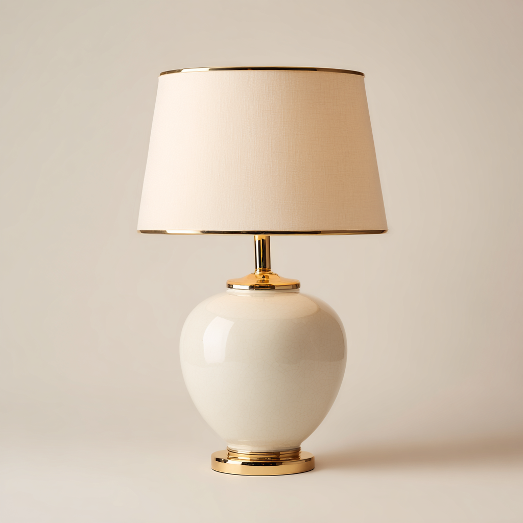 Lampe de table-céramique-métal-textile-30x30x50 cm-blanc-or-style classique-Luxeare