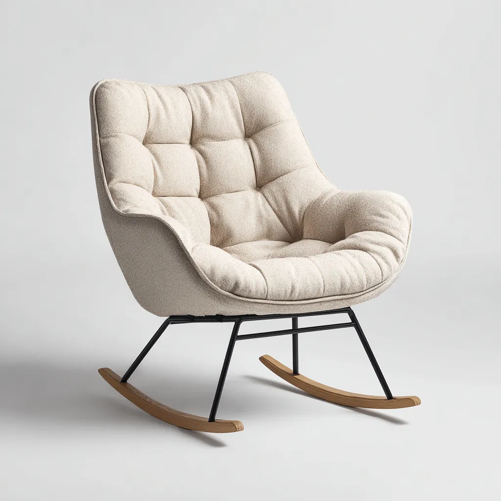 Fauteuil à bascule - tissu-métal-bois - 84x77x94 cm - beige - design moderne-Luxeare