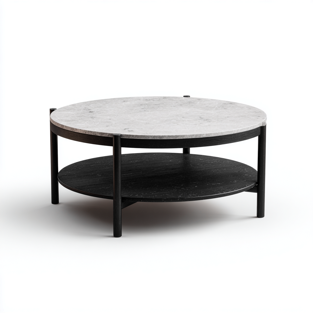 Table basse - métal-bois-marbres synthétiques - 80x80x42 cm - gris-noir - design moderne-Luxeare