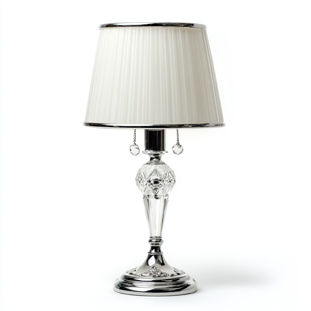 Lampe de table-verre-métal-textile-25x25x50 cm-transparent-chrome-beige-style art déco-Luxeare