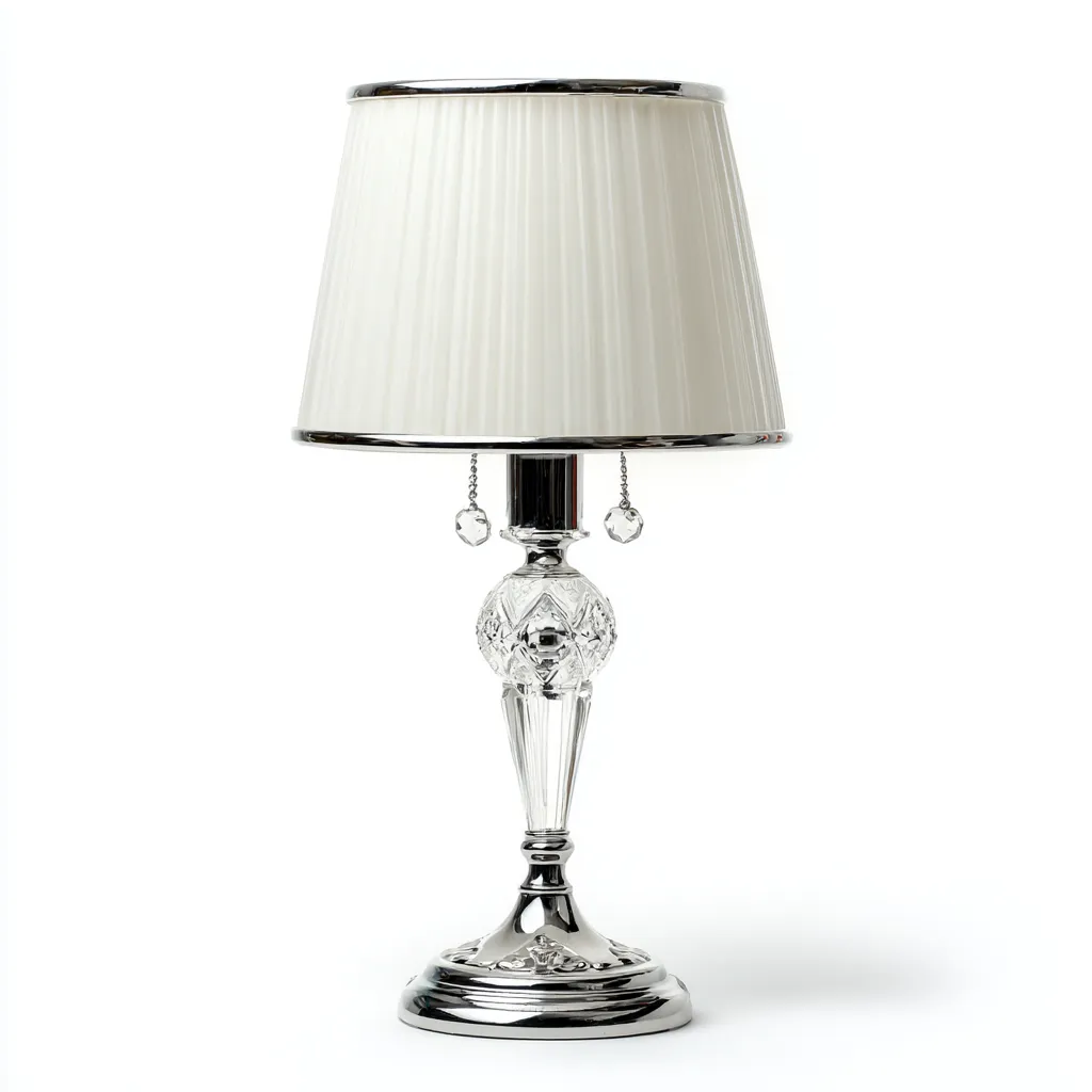 Lampe de table-verre-métal-textile-25x25x50 cm-transparent-chrome-beige-style art déco-Luxeare