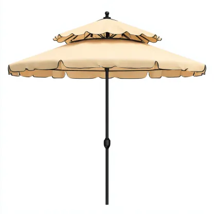 Parasol de jardin-tissu-acier-175x175x235 cm-beige-noir-design classique-Luxeare