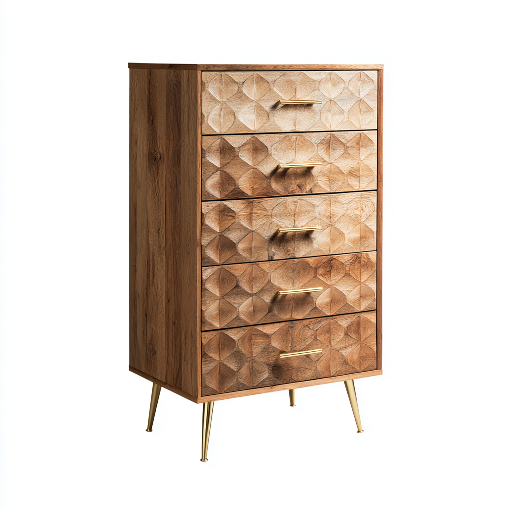 Commode - bois-métal - 60x40x120 cm - bois naturel - design moderne-Luxeare