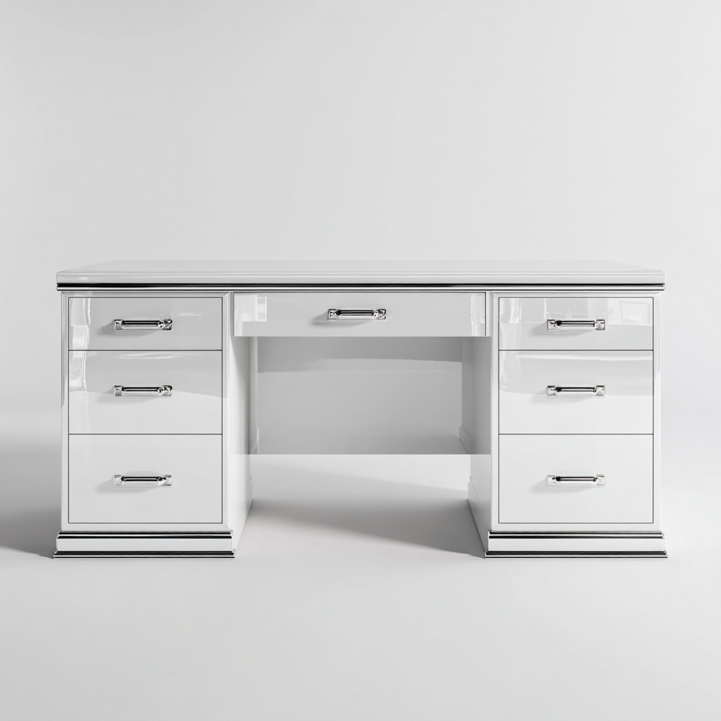 Bureau-MDF-Metal-150x65x78 cm-Blanc-Argent-Style Moderne-Luxeare