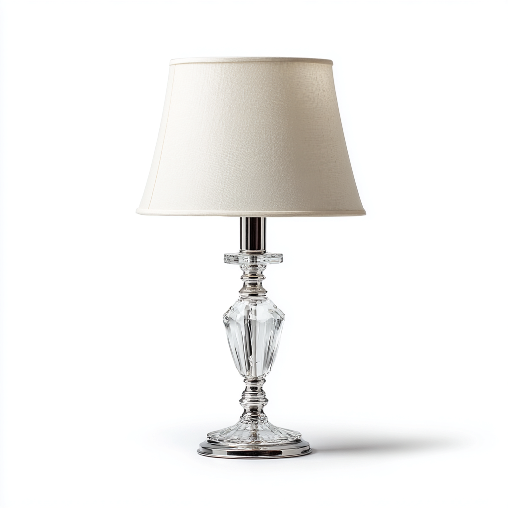 Lampe de table-verre-métal-textile-26x26x52 cm-transparent-chrome-beige-style classique-Luxeare