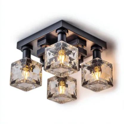 Plafonnier-métal-verre-28x28x22 cm-noir-transparent-style moderne-Luxeare