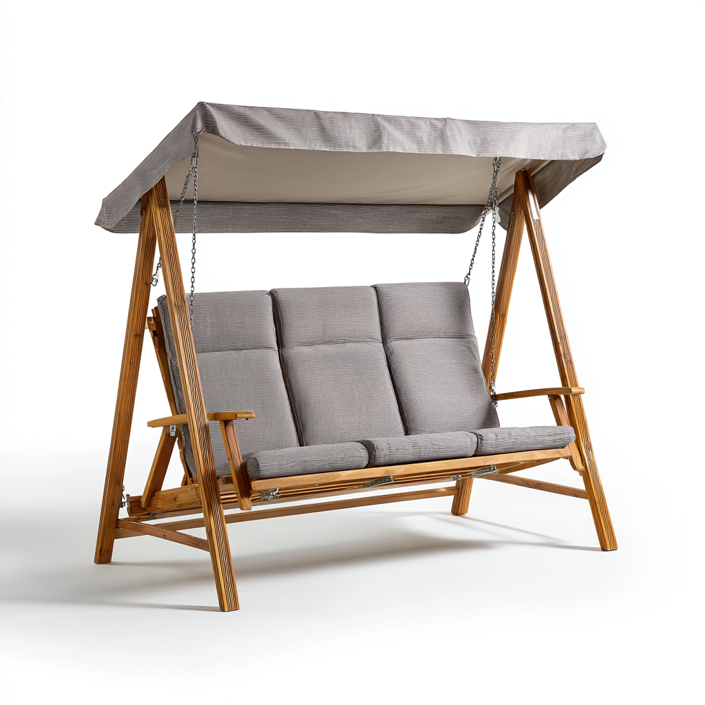 Dondolo de jardin - bois-tissu-metal - 196x131x167 cm - gris - style contemporain-Luxeare