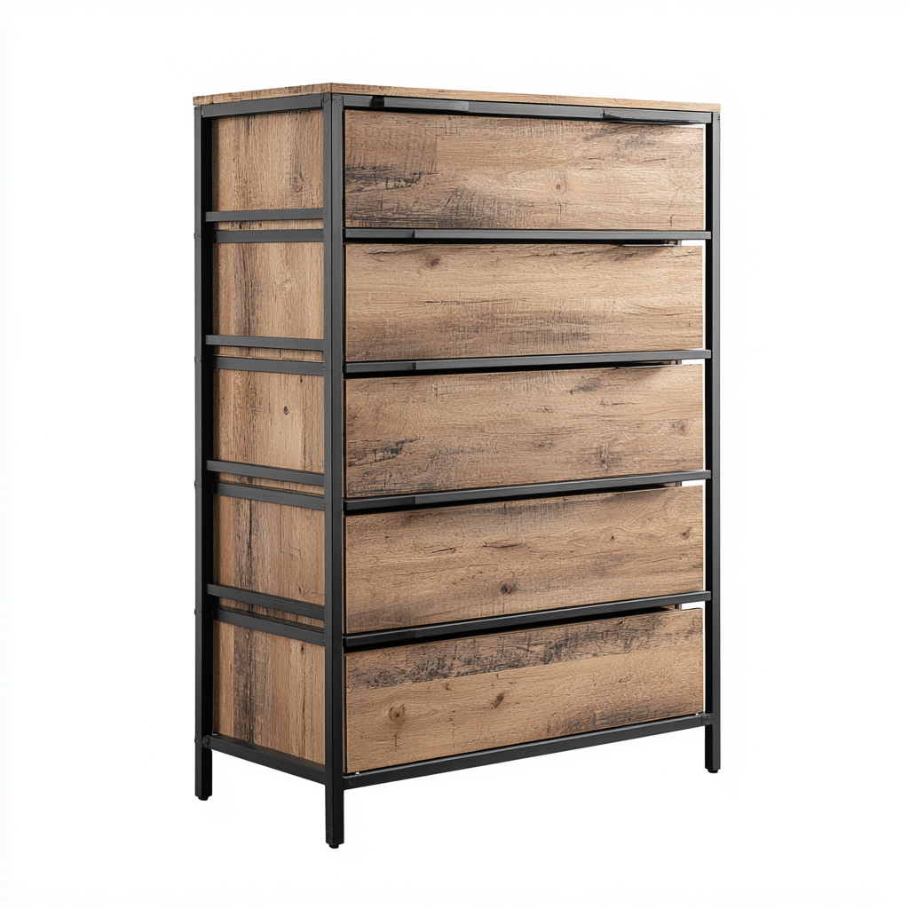 Commode - bois-métal - 80x42x118 cm - bois naturel-noir - design industriel-Luxeare