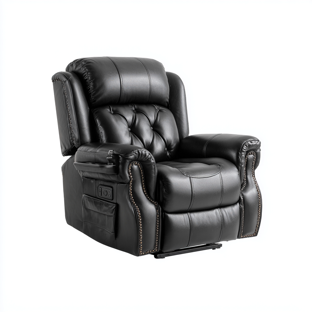 Fauteuil relax - simili cuir-métal - 104x92x110 cm - noir - style classique inclinable-Luxeare