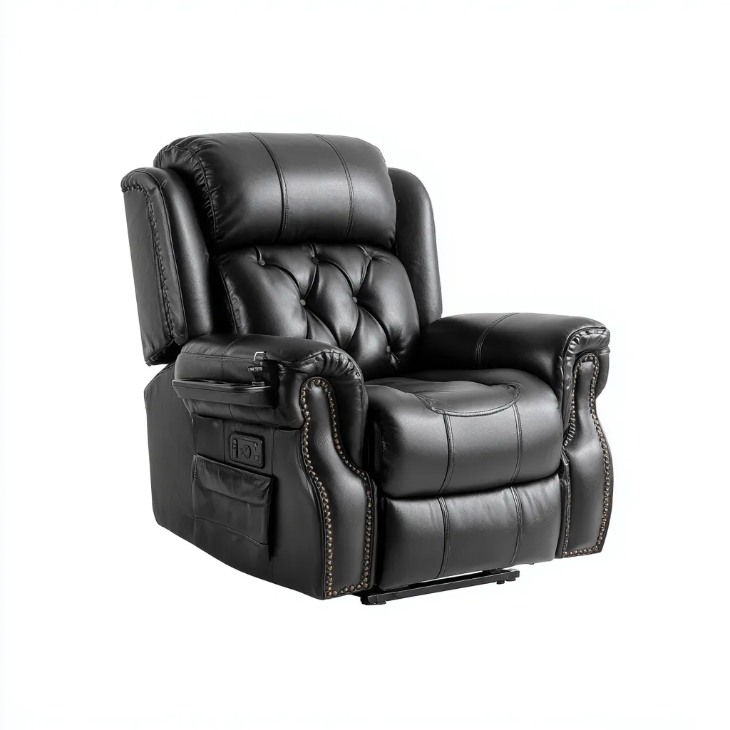 Fauteuil relax - simili cuir-métal - 104x92x110 cm - noir - style classique inclinable-Luxeare