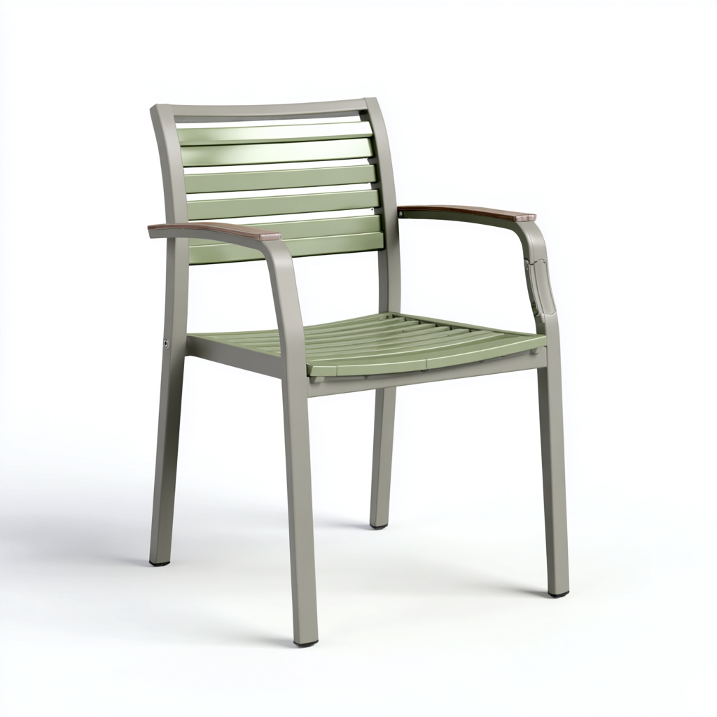 Chaise de jardin - aluminium-plastique-bois composite - 59x57x88 cm - gris-vert-marron - style moderne-Luxeare