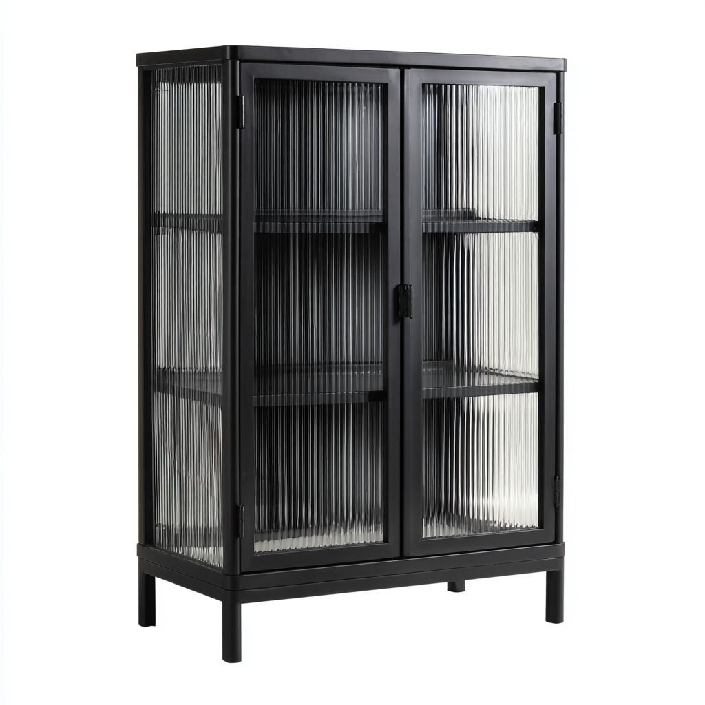 Vitrine-métal-verre-90x40x150 cm-noir-design industriel-Luxeare