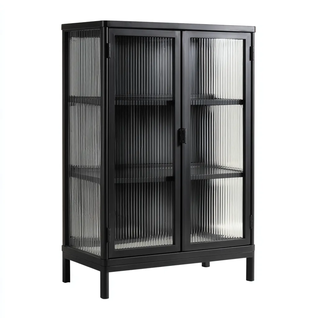 Vitrine-métal-verre-90x40x150 cm-noir-design industriel-Luxeare