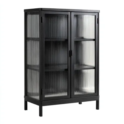 Vitrine-métal-verre-90x40x150 cm-noir-design industriel-Luxeare