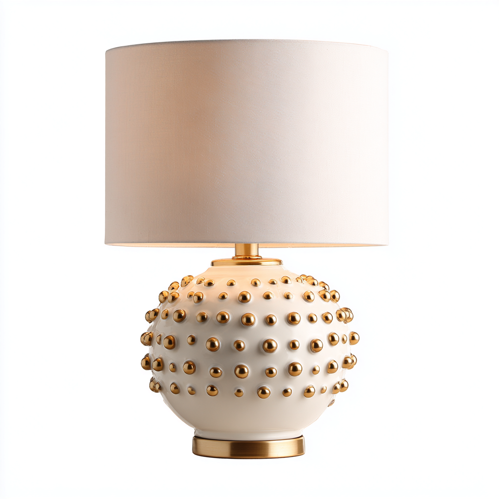 Lampe de table-céramique-métal-textile-30x30x48 cm-blanc-or-style moderne-Luxeare