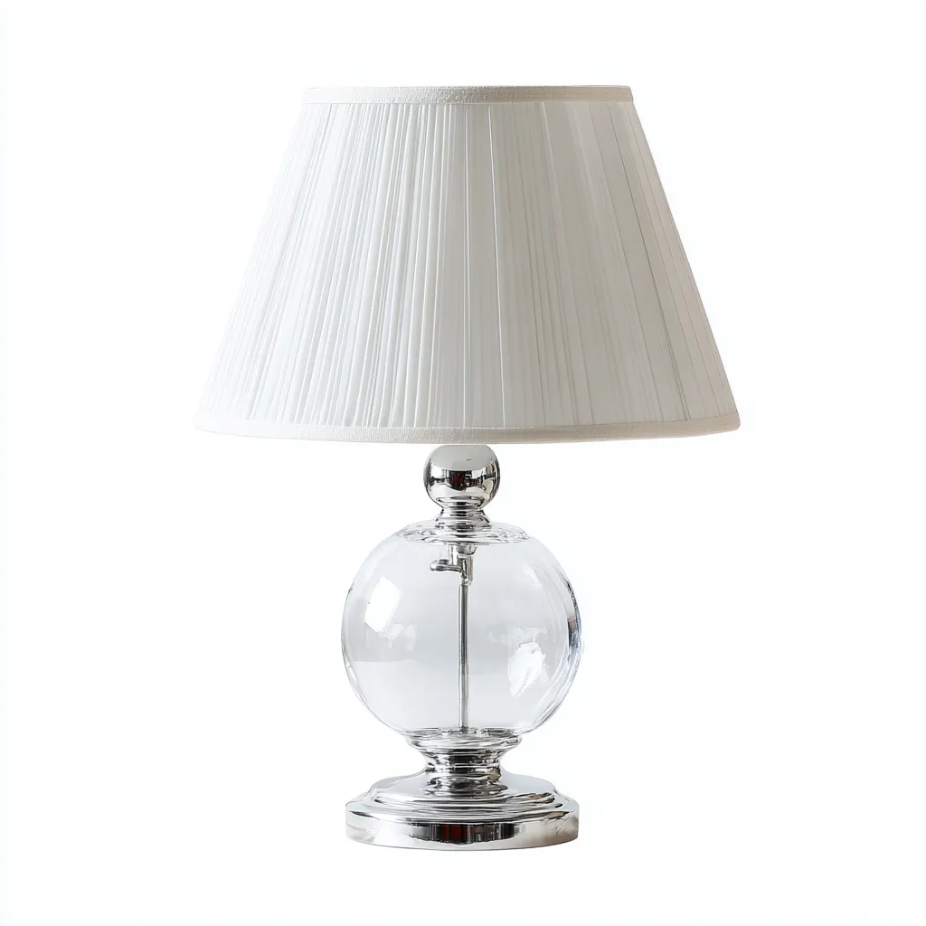 Lampe de table-verre-métal-textile-27x27x48 cm-transparent-chrome-blanc-style classique-Luxeare