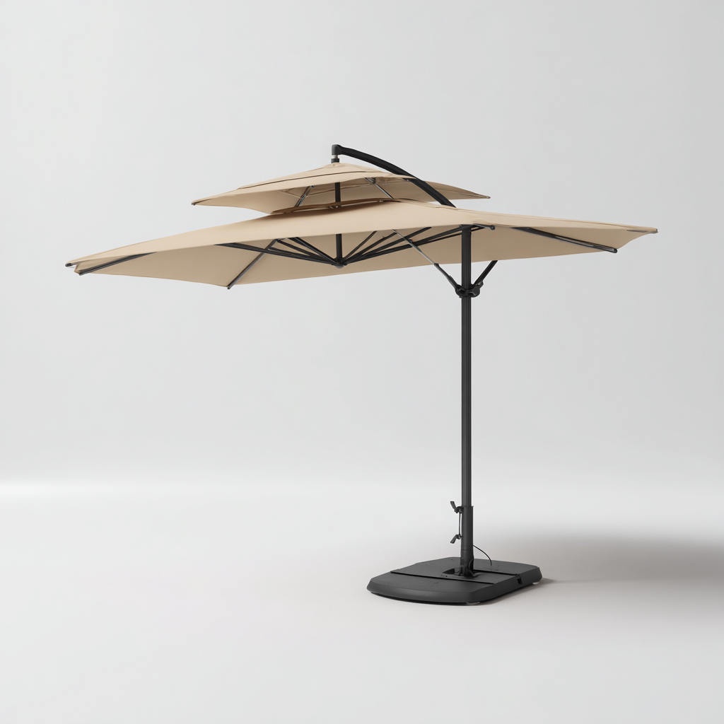 Parasol de jardin-tissu-acier-310x310x270 cm-beige-noir-design moderne-Luxeare