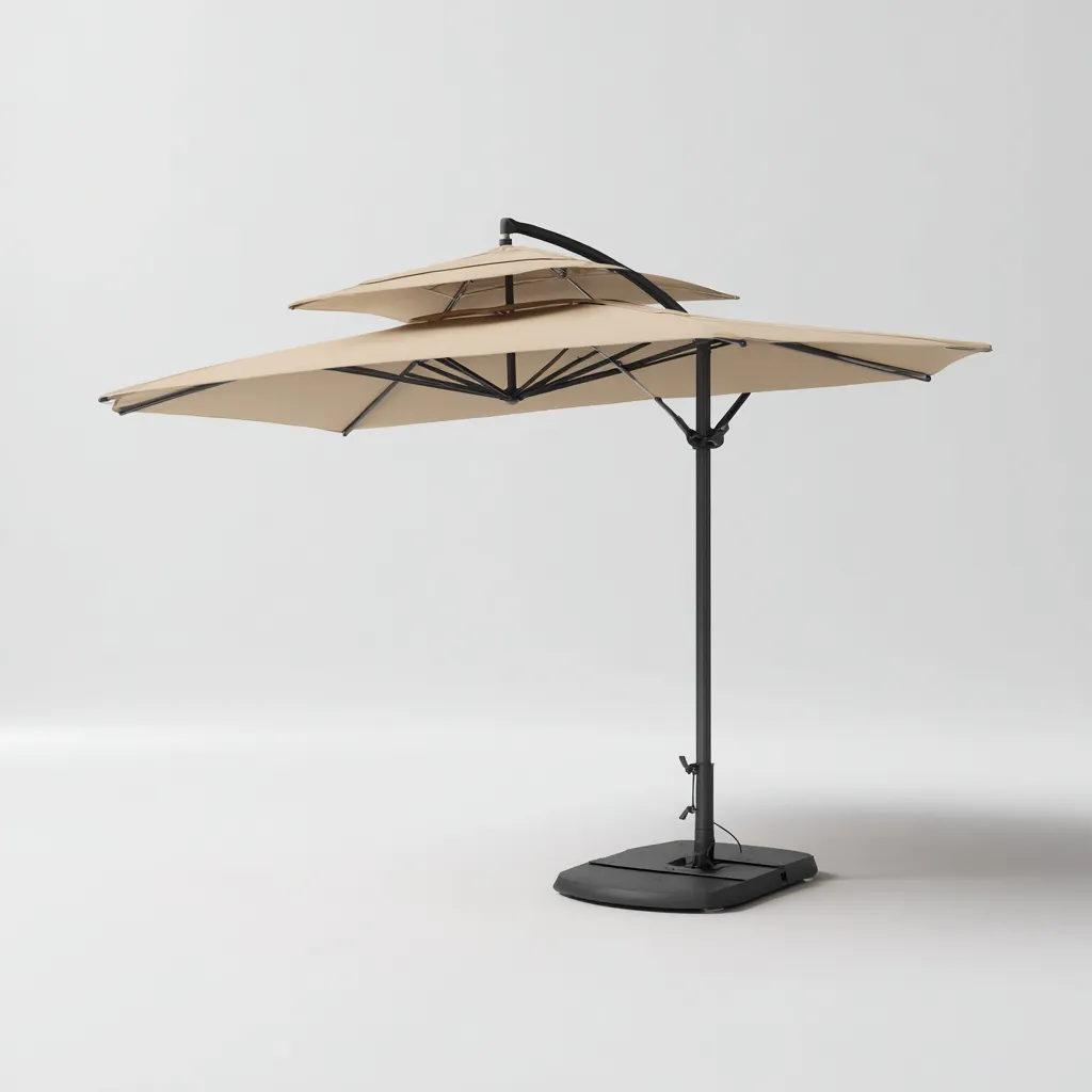 Parasol de jardin-tissu-acier-310x310x270 cm-beige-noir-design moderne-Luxeare