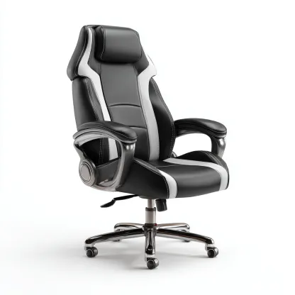 Chaise de bureau - cuir synthétique - 70x70x120 cm - noir-blanc - ergonomique-Luxeare