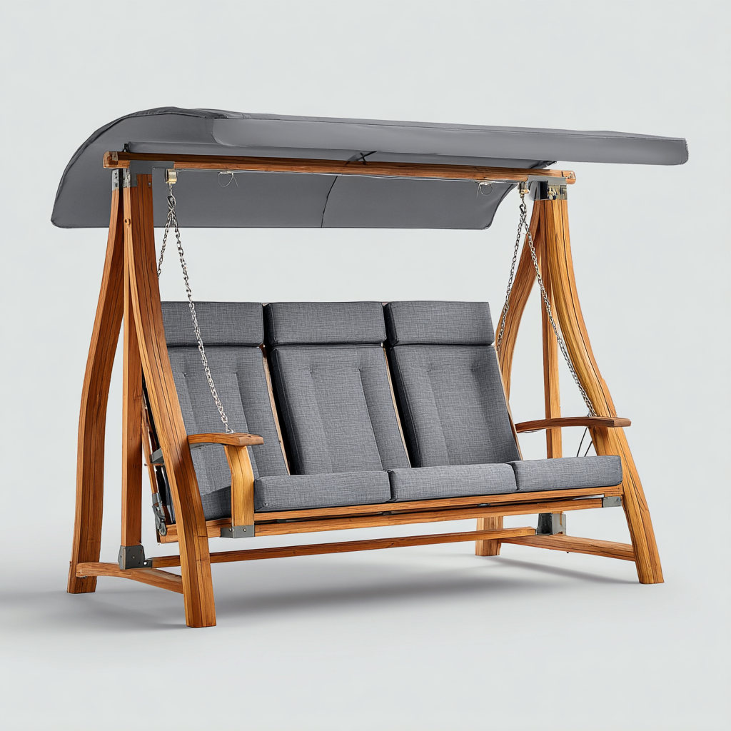 Dondolo de jardin - bois-tissu-metal - 198x132x169 cm - gris - style moderne-Luxeare
