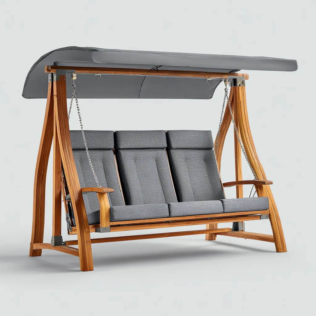 Dondolo de jardin - bois-tissu-metal - 198x132x169 cm - gris - style moderne-Luxeare