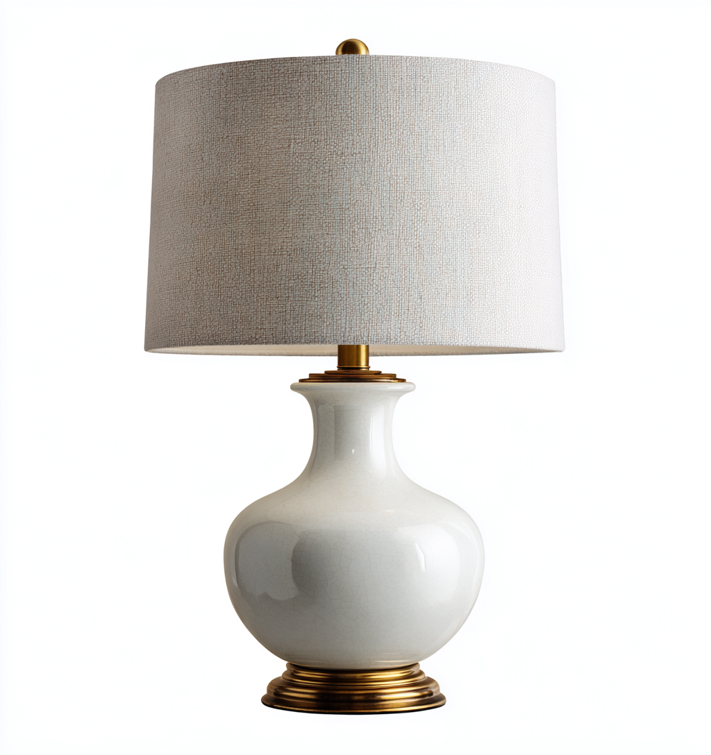 Lampe de table-céramique-métal-textile-28x28x50 cm-blanc-or-style classique-Luxeare