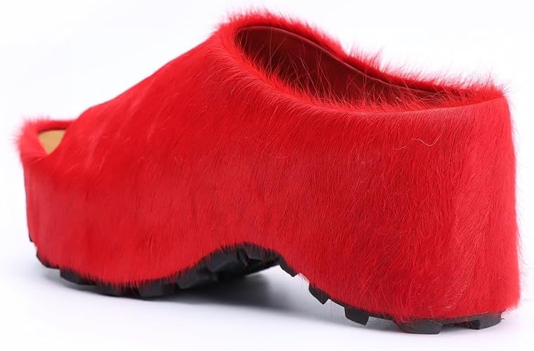 Long-Hair Calfskin Chunky Clog Slide for Women - Memory Foam Luxury Slip on Shoes Women's Mules & Platform Clogs