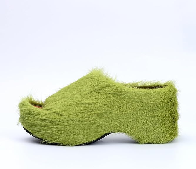 Long-Hair Calfskin Chunky Clog Slide for Women - Memory Foam Luxury Slip on Shoes Women's Mules & Platform Clogs