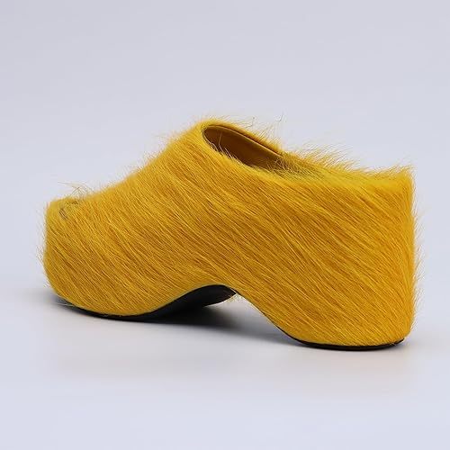 Long-Hair Calfskin Chunky Clog Slide for Women - Memory Foam Luxury Slip on Shoes Women's Mules & Platform Clogs