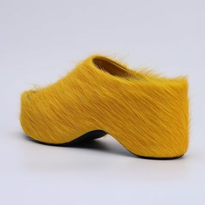 Long-Hair Calfskin Chunky Clog Slide for Women - Memory Foam Luxury Slip on Shoes Women's Mules & Platform Clogs