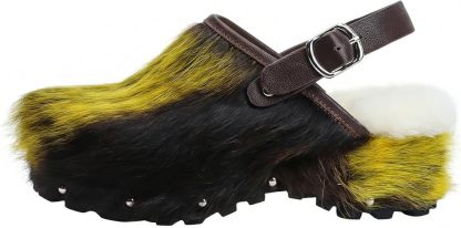 XOBZJH Women's Luxury Natural Cowhide Hair Platform Clogs – Western Retro Slip-On Mules with Zipper and Adjustable Buckle Strap – Handmade Rustic Cow Bone Back Hair Shoes with Arch Support