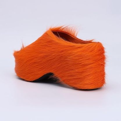 Long-Hair Calfskin Chunky Clog Slide for Women - Memory Foam Luxury Slip on Shoes Women's Mules & Platform Clogs