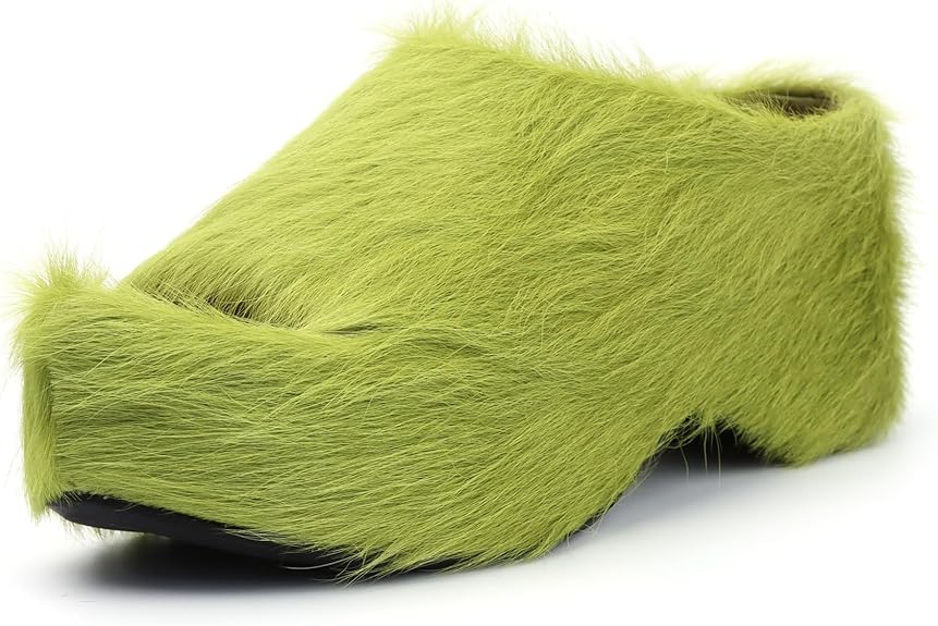 Long-Hair Calfskin Chunky Clog Slide for Women - Memory Foam Luxury Slip on Shoes Women's Mules & Platform Clogs