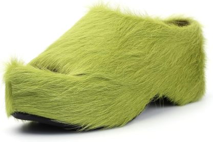 Long-Hair Calfskin Chunky Clog Slide for Women - Memory Foam Luxury Slip on Shoes Women's Mules & Platform Clogs