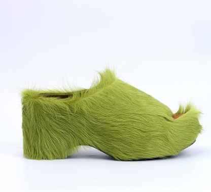 Long-Hair Calfskin Chunky Clog Slide for Women - Memory Foam Luxury Slip on Shoes Women's Mules & Platform Clogs