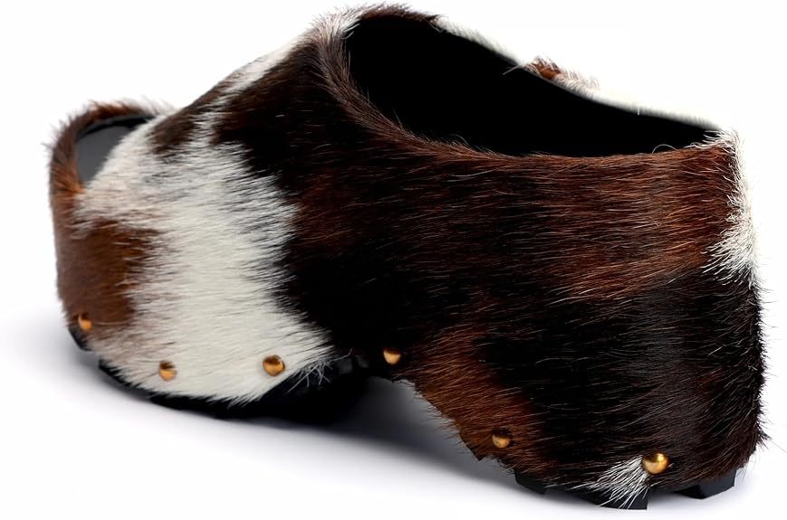 Long-Hair Calfskin Chunky Clog Slide for Women - Memory Foam Luxury Slip on Shoes Women's Mules & Platform Clogs