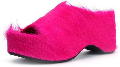 Long-Hair Calfskin Chunky Clog Slide for Women - Memory Foam Luxury Slip on Shoes Women's Mules & Platform Clogs