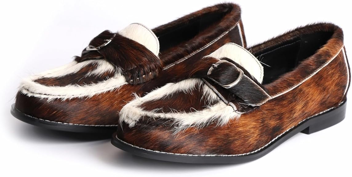 Vintage Penny Loafers for Women Handmade Natural Calf Hair Flats with Arch Support,Comfortable Designer Work Walking Shoes