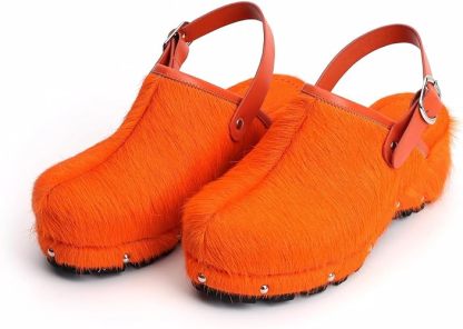 XOBZJH Women's Luxury Natural Cowhide Hair Platform Clogs – Western Retro Slip-On Mules with Zipper and Adjustable Buckle Strap – Handmade Rustic Cow Bone Back Hair Shoes with Arch Support