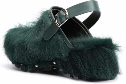 XOBZJH Women's Luxury Natural Cowhide Hair Platform Clogs – Western Retro Slip-On Mules with Zipper and Adjustable Buckle Strap – Handmade Rustic Cow Bone Back Hair Shoes with Arch Support