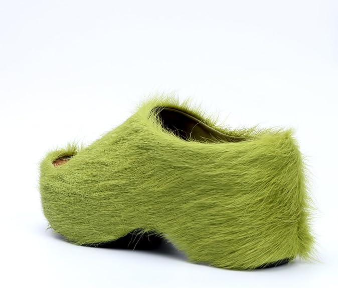 Long-Hair Calfskin Chunky Clog Slide for Women - Memory Foam Luxury Slip on Shoes Women's Mules & Platform Clogs