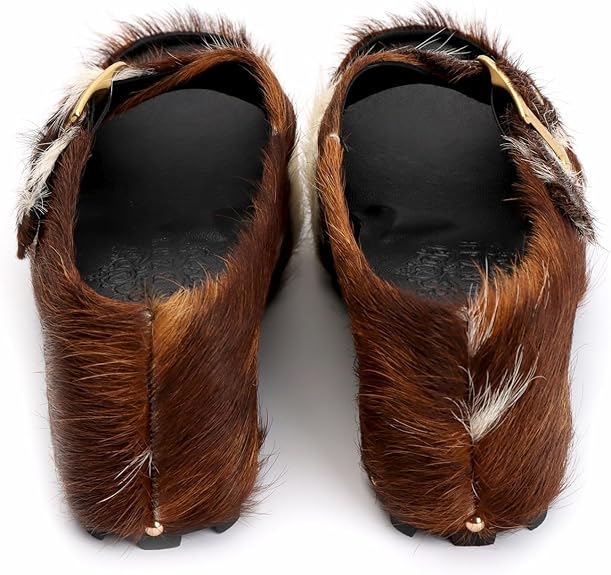 Long-Hair Calfskin Chunky Clog Slide for Women - Memory Foam Luxury Slip on Shoes Women's Mules & Platform Clogs