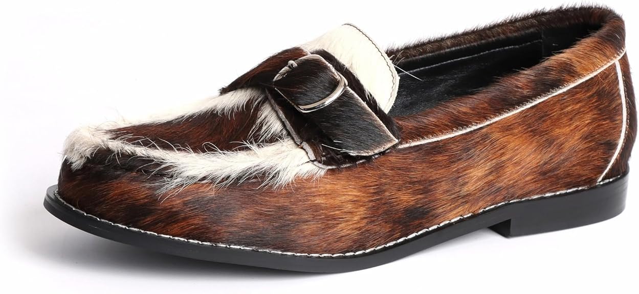 Vintage Penny Loafers for Women Handmade Natural Calf Hair Flats with Arch Support,Comfortable Designer Work Walking Shoes