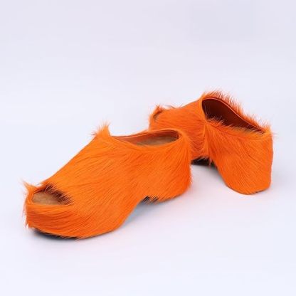 Long-Hair Calfskin Chunky Clog Slide for Women - Memory Foam Luxury Slip on Shoes Women's Mules & Platform Clogs