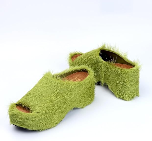 Long-Hair Calfskin Chunky Clog Slide for Women - Memory Foam Luxury Slip on Shoes Women's Mules & Platform Clogs