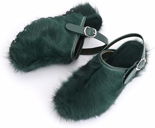 XOBZJH Women's Luxury Natural Cowhide Hair Platform Clogs – Western Retro Slip-On Mules with Zipper and Adjustable Buckle Strap – Handmade Rustic Cow Bone Back Hair Shoes with Arch Support