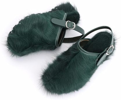 XOBZJH Women's Luxury Natural Cowhide Hair Platform Clogs – Western Retro Slip-On Mules with Zipper and Adjustable Buckle Strap – Handmade Rustic Cow Bone Back Hair Shoes with Arch Support