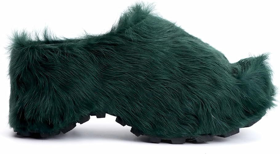 Long-Hair Calfskin Chunky Clog Slide for Women - Memory Foam Luxury Slip on Shoes Women's Mules & Platform Clogs